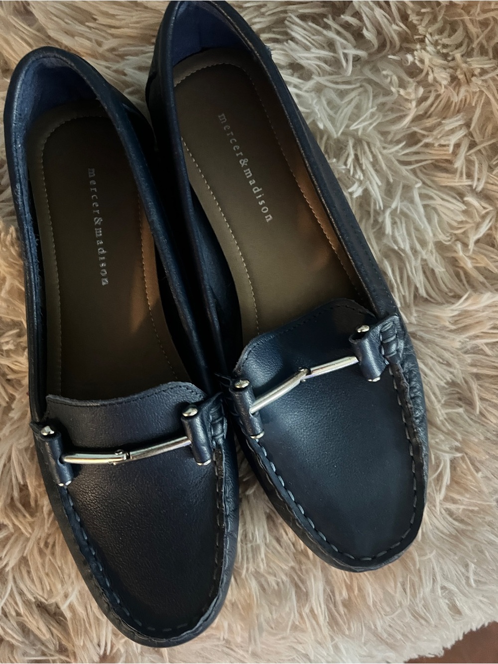 Mercer & Madison Women's Navy Leather Bit Loafers